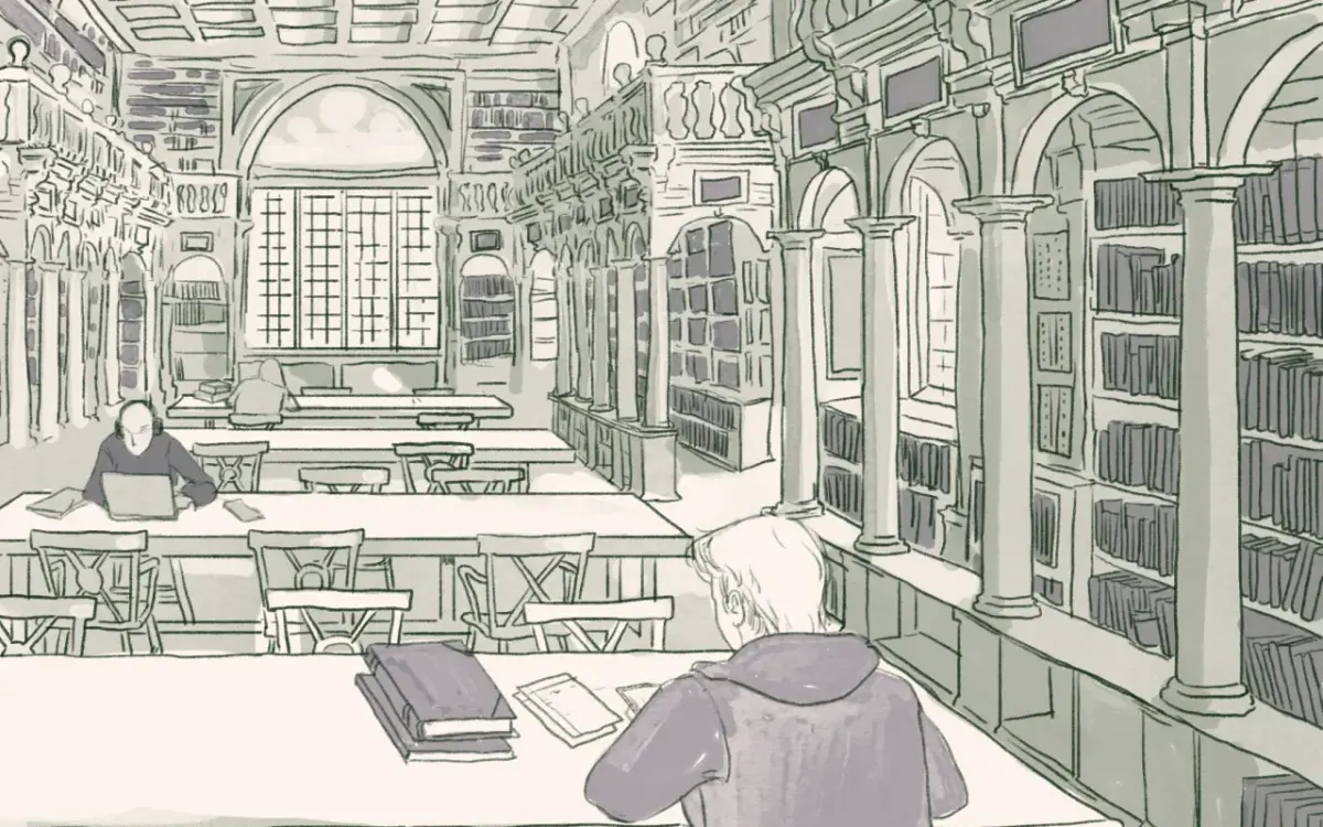 Students studying in a library